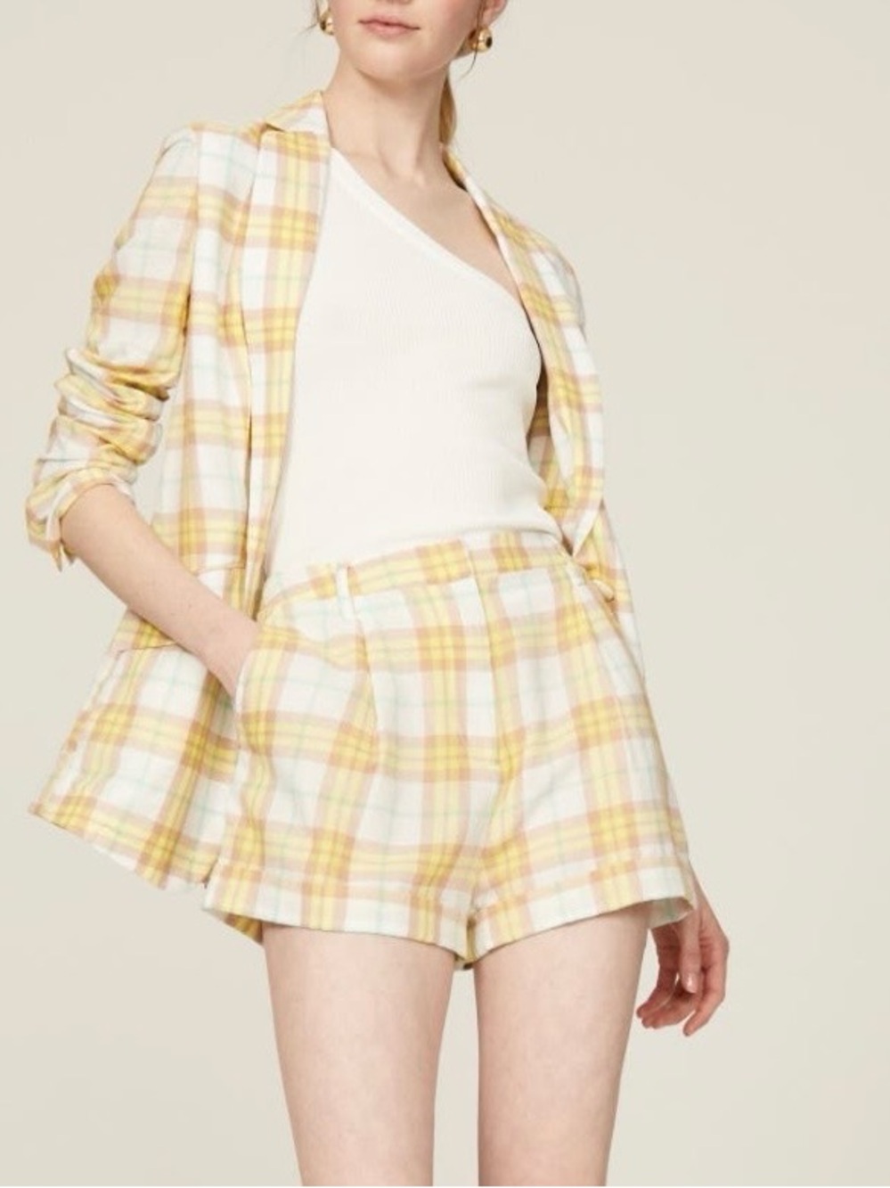 rag & bone ivy plaid yellow, tan, teal & white lightweight cotton shorts size 4